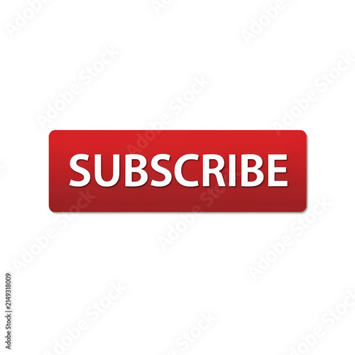 Red subscribe button for social media channels and video websites isolated on transparent background