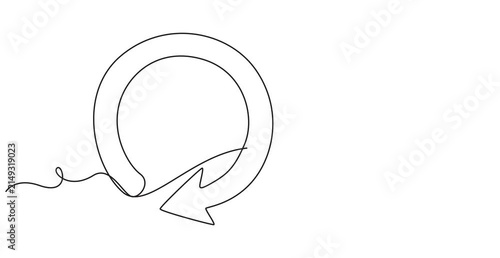 Self drawing simple animation of single continuous one line drawing of  refresh icon. Black return arrow in one line art style. Arrow drawing on white background. Full length one line animation. 4k 
