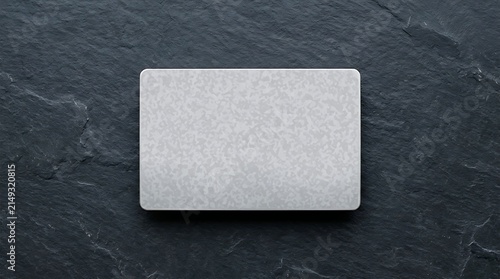 Top View Blank Silver Metallic Card Mockup on Dark Slate Background