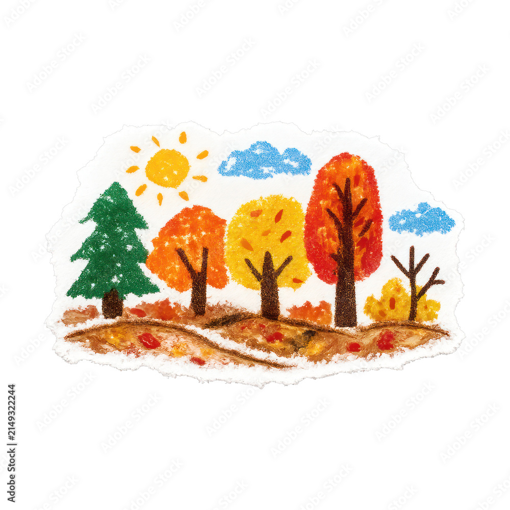 Obraz premium PNG Colorful autumn trees drawing