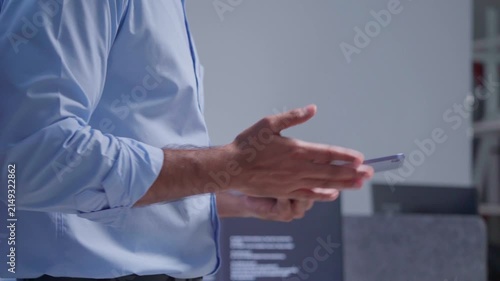 Software Developer reading note report and verifying coding on screen computer technology at office. Programmer working writing code analysis system artificial intelligence. Software engineer present