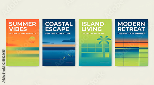 Set of Four Minimalist Vertical Brochure Covers with Summer Themes