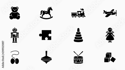 Obraz na plátně Black and white playtime icons set with showcases minimalist collection nine bla