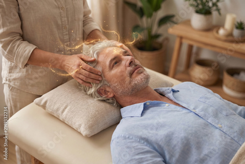 Access Bars Therapy Session Older Man Wellness - AI generated