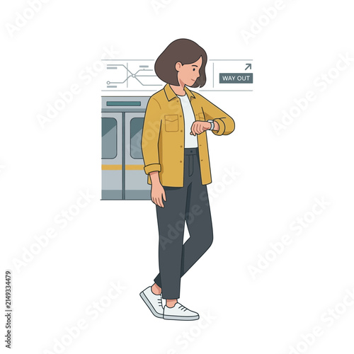 Woman checking watch at transit station
