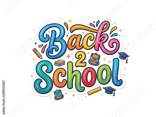 Back to school creative lettering with school supplies isolated on transparent background art