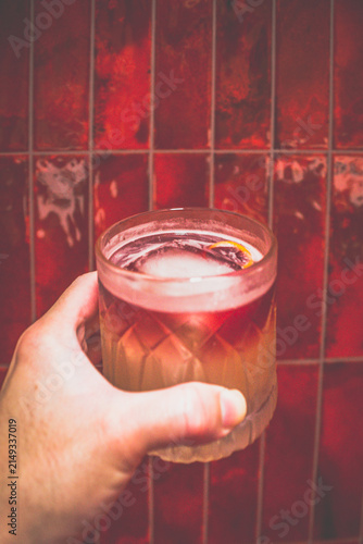 Chianti Sour (Red Wine Sour cocktail Whisky, citrus, white wine shrubs, citrus, Chianti red wine