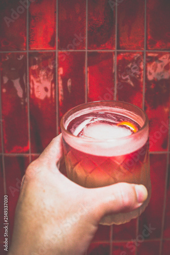 Chianti Sour (Red Wine Sour cocktail Whisky, citrus, white wine shrubs, citrus, Chianti red wine