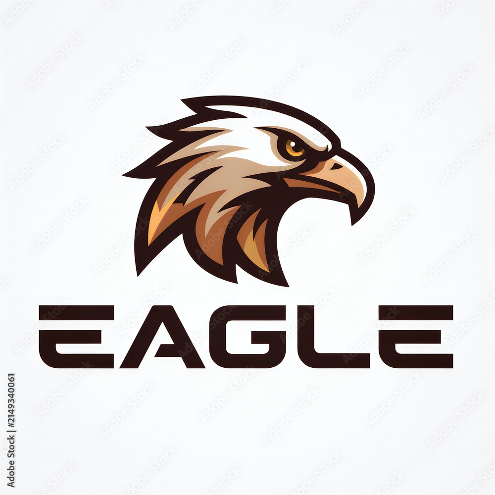 Fototapeta premium Graphic eagle head logo design with sharp feathers and bold text for sports team mascot emblem or professional business branding identity