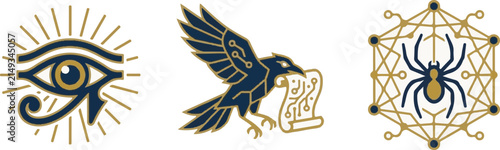 OSINT Cyber Intelligence and Mythological Network Vector Icons