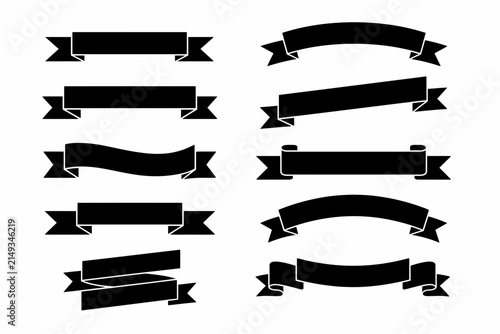Ten black silhouette banners and ribbons in a variety of horizontal