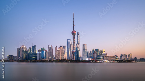 Photography Shanghai Lujiazui Modern Skyline at Dusk, China