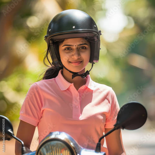 Young indian woman drive a scooter