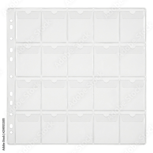 Bild auf Leinwand Clear plastic page protector with twenty individual pockets for collecting items