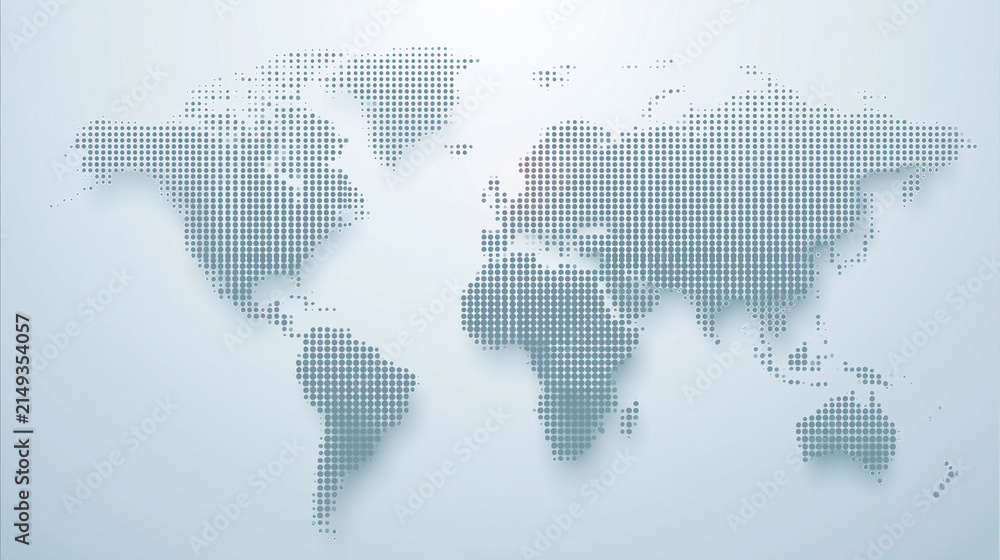 Fototapeta premium World map composed of small dots with subtle shadow effect for global concepts.