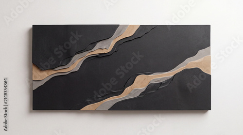 Layered Black and Sand Abstract Relief with Flowing Forms