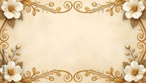 Decorative Floral Scroll Border with Antique Botanical Elegance on Soft Neutral Parchment Background