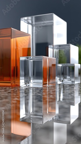 Colorful glass cubes create a vibrant, neon-lit cityscape on a black background, varying in height and hue