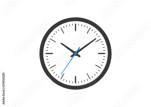 Minimalist Wall Clock Face Vector Illustration Featuring A Clean Analog Timekeeping Design With Black Hands And A Blue Second Hand