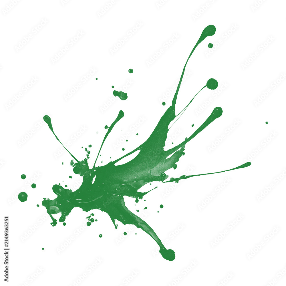 Obraz premium Green Watercolor Paint Splatter Isolated on White
