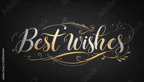 Best Wishes Decorative Artwork Elegant Cursive Lettering Gold Accents White Ribbon Dark Background Greeting Card Celebration Design Inspiration