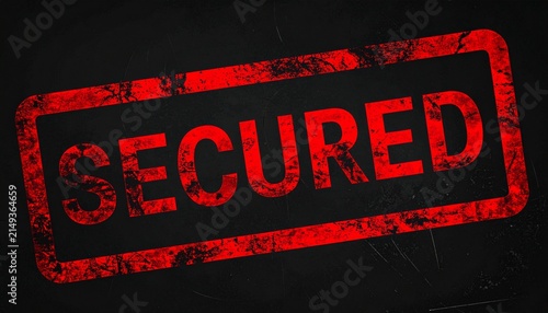 SECURED Stamp Artwork Bold Red Typography Black Background Safety Protection Confidentiality Verified Security Design Assurance Inspiration