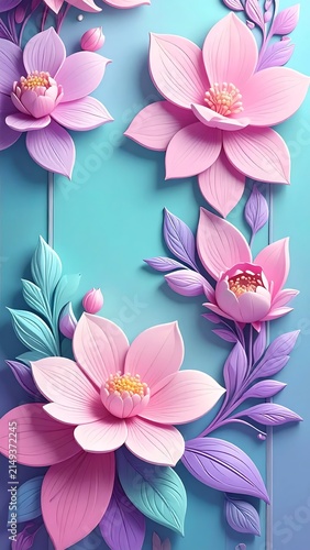 Colorful Paper Flower Arrangement on Teal Background.