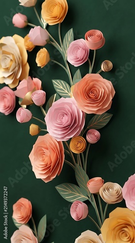 Colorful Paper Flowers on Dark Background.