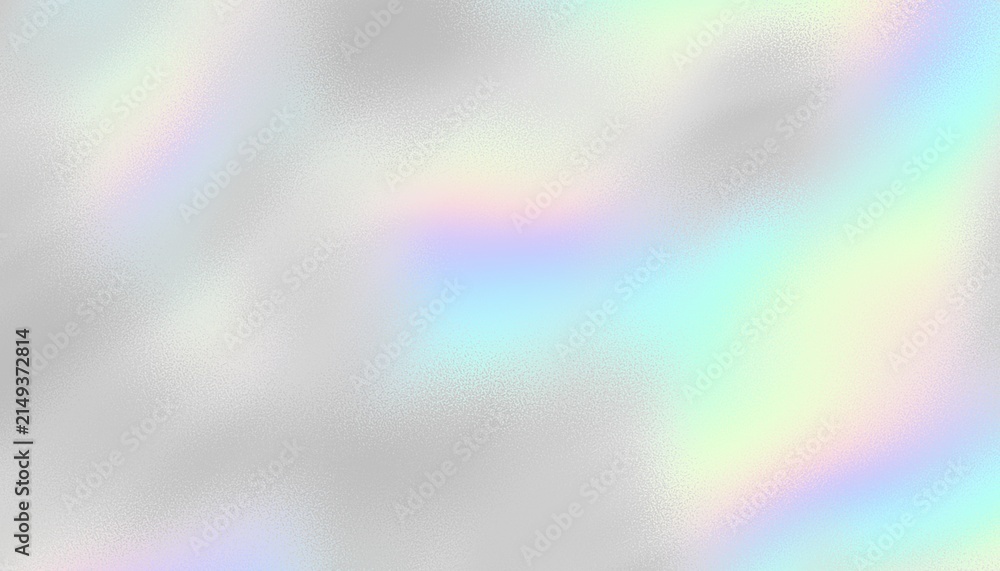 Fototapeta premium Colorful iridescent, holographic rainbow foil texture, gradient background for prints. Noise textured surface.