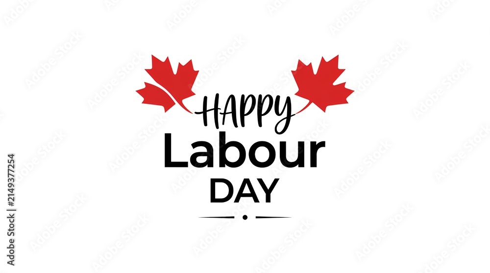 Fototapeta premium Minimalist Canadian Labour Day typography with red maple leaves.