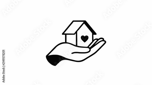 Open palm holding a house icon with a heart
