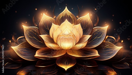 Glowing Gold Lotus On Dark Background