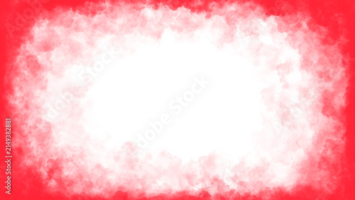 Grunge border frame features bright red ink smoke edge texture on blank white background layout. Bold vignetting decorative frame for photo poster banner graphic design clip art.