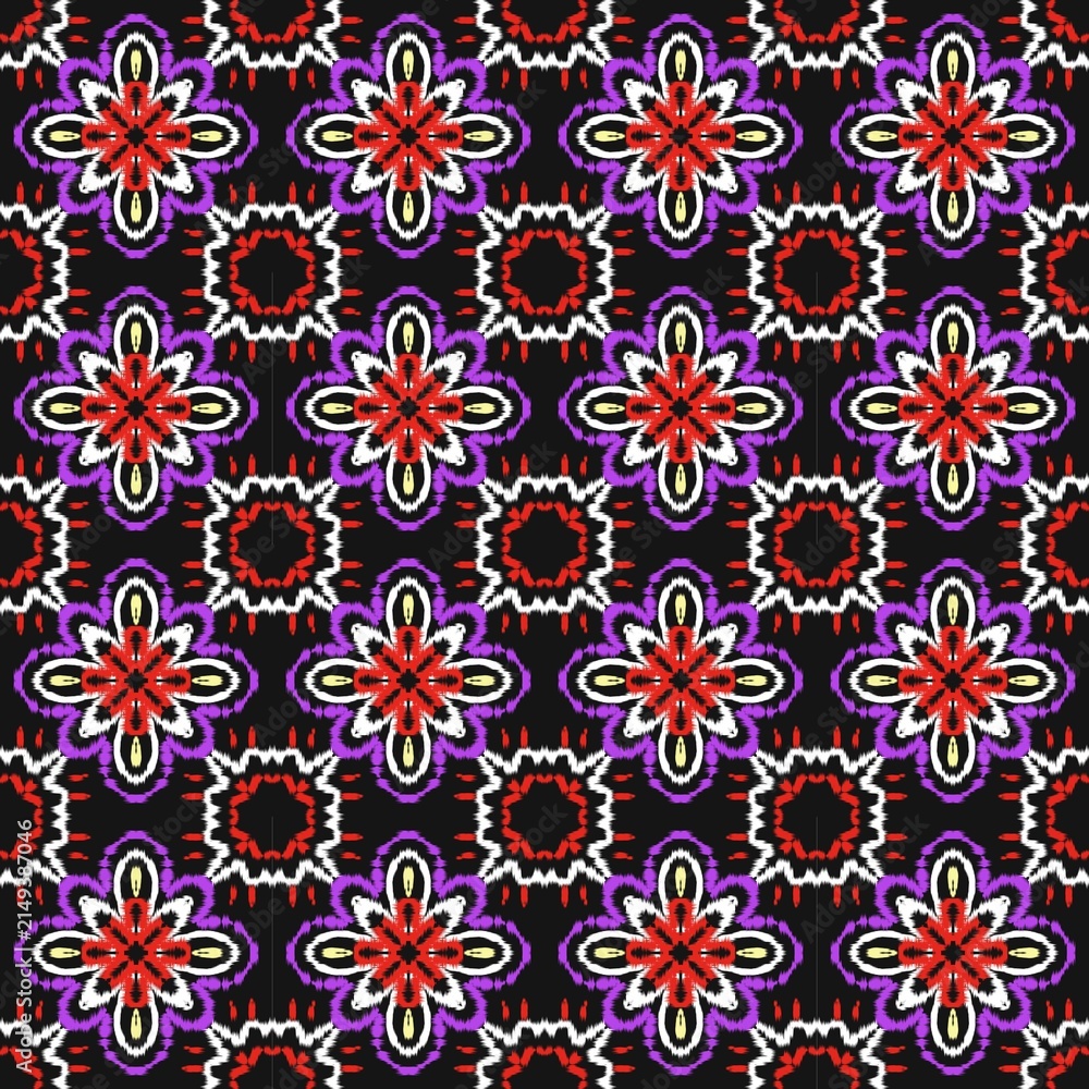 This image shows a traditional Thai fabric with an intricate geometric pattern. 