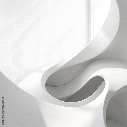 Minimalist white abstract curved sculpture close