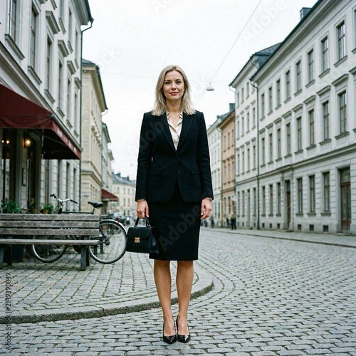 beautiful Scandinavian blonde in a black dress AI generated