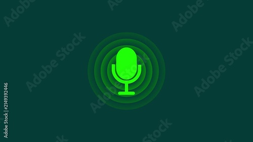 Animated microphone with pulsing sound waves for podcast and audio branding broadcast