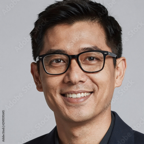 Manga Hispanic Emotions. Adult Hispanic Man In Glasses, Laughing Confidently With A Natural Smile And Sideways Gaze