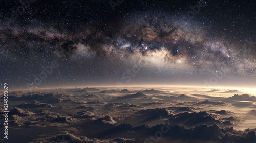 Stunning view of the milky way galaxy above a cloud covered earth