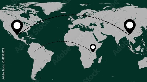 Global logistics network map with animated connection lines and location pins for international business and supply chain communication