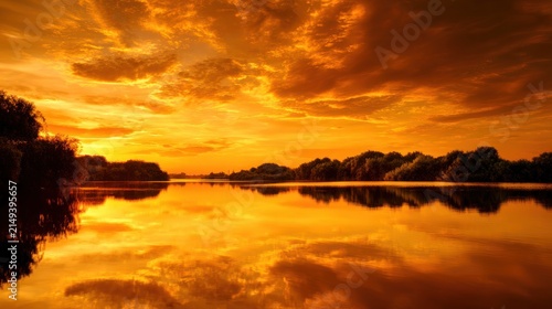 Stunning sunset over water reflecting vibrant orange and yellow hues