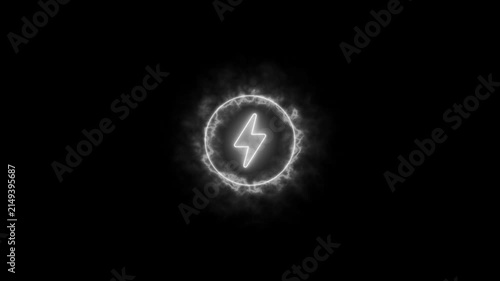 Neon lightning bolt with glowing energy aura on black background, for tech and, power concepts electricity