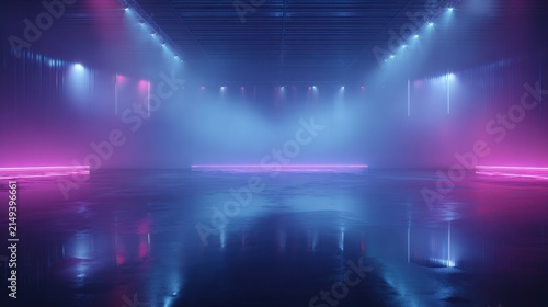 Abstract futuristic illuminated stage with vibrant neon lighting