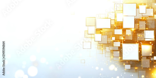 Abstract white and yellow color technology background with rectangle shape, glitter and glowing light.