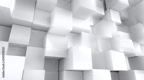 Abstract white cube background with repeating geometric shapes and shadows