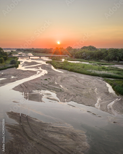 Fotografie summer sunset over the Platte River and plains near Kerney, Nebraska