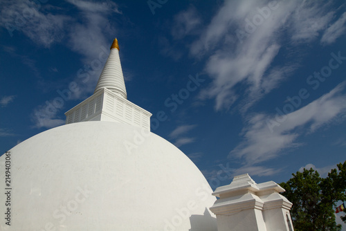 Konstfotografi White Buddhist Stupa Dome Against Blue Sky in Sri Lanka
