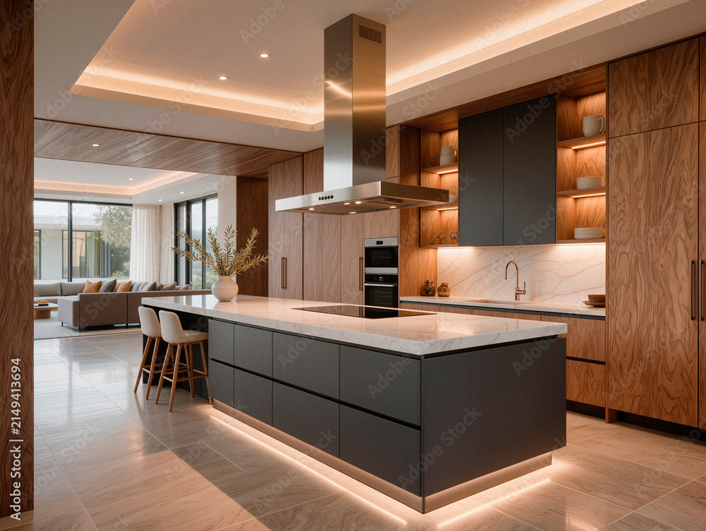 Fototapeta premium Contemporary Open-Plan Living Room and Kitchen Interior. AI generated 