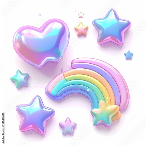 Iridescent Heart and Rainbow Starry Arc Dreamy Toy Scene