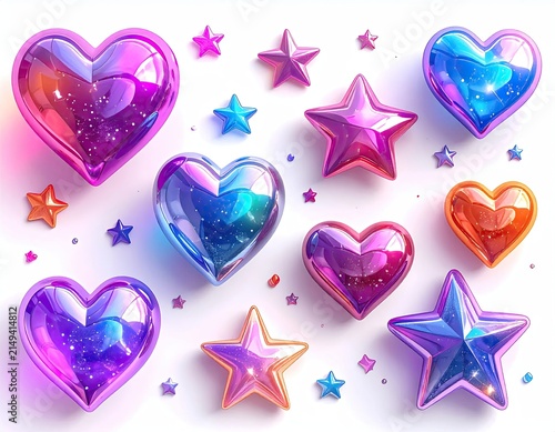 Colorful Glossy Hearts and Stars Arrangement